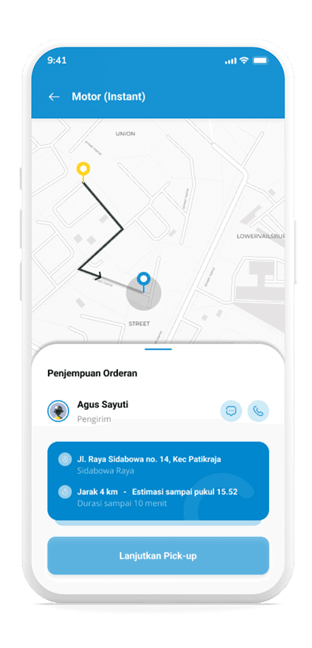 Halaman pickup di aplikasi stevor