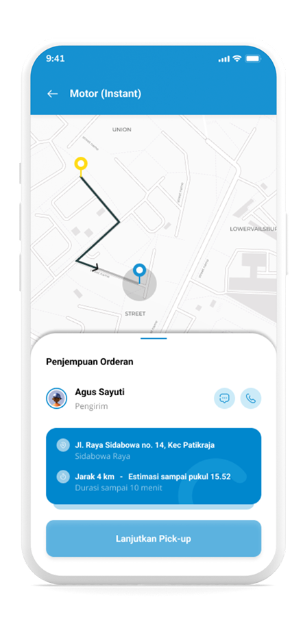 Halaman pickup di aplikasi stevor